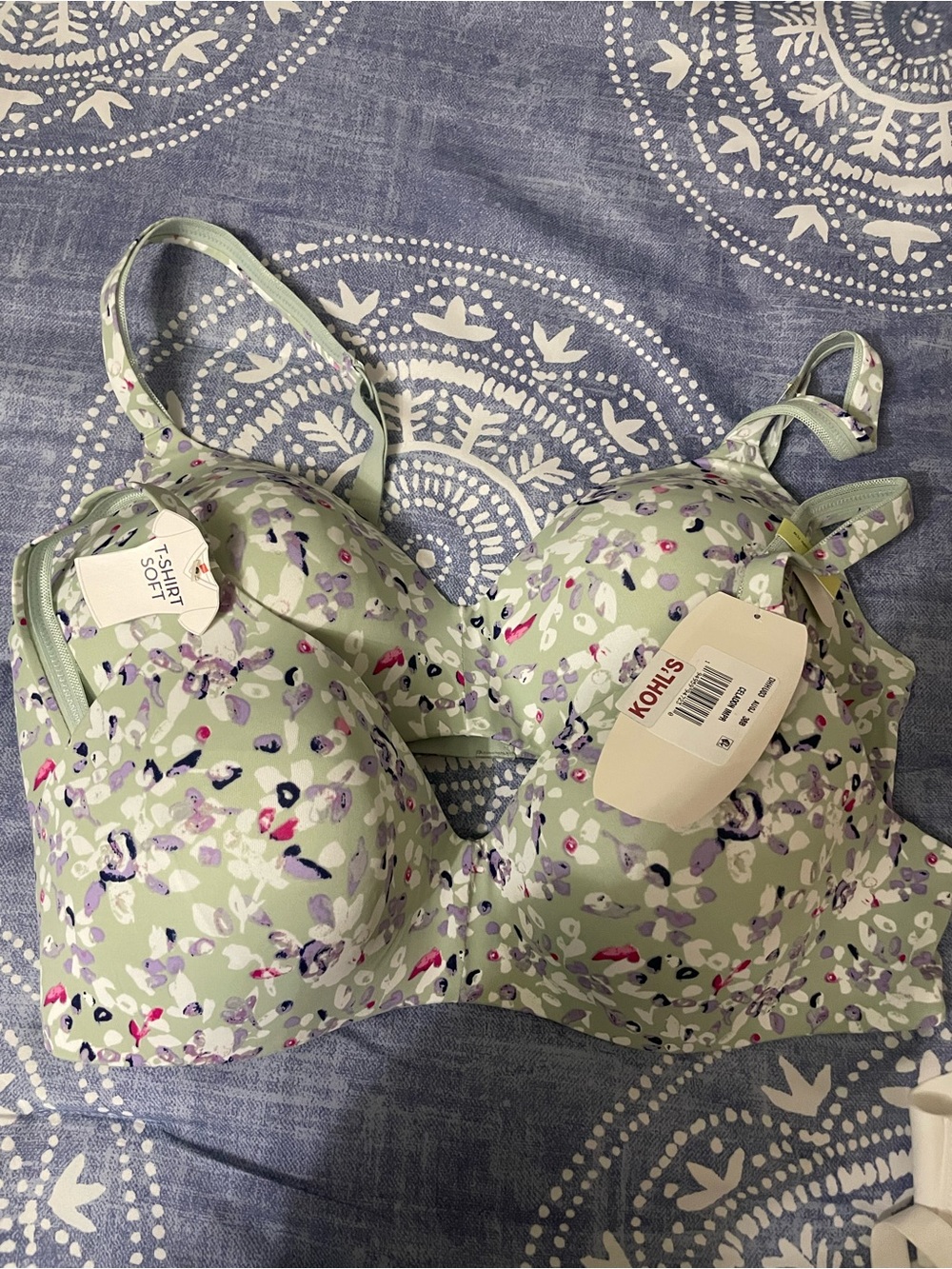 Kohl's Sage Floral T-Shirt Bra with Purple & Pink Accents